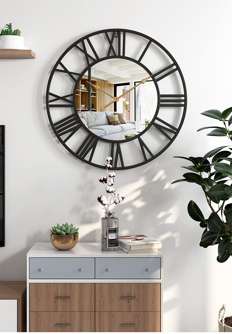 Vintage Wall Clock – 39cm Aluminum Frame, Mirror Accents & Silent Quartz Movement