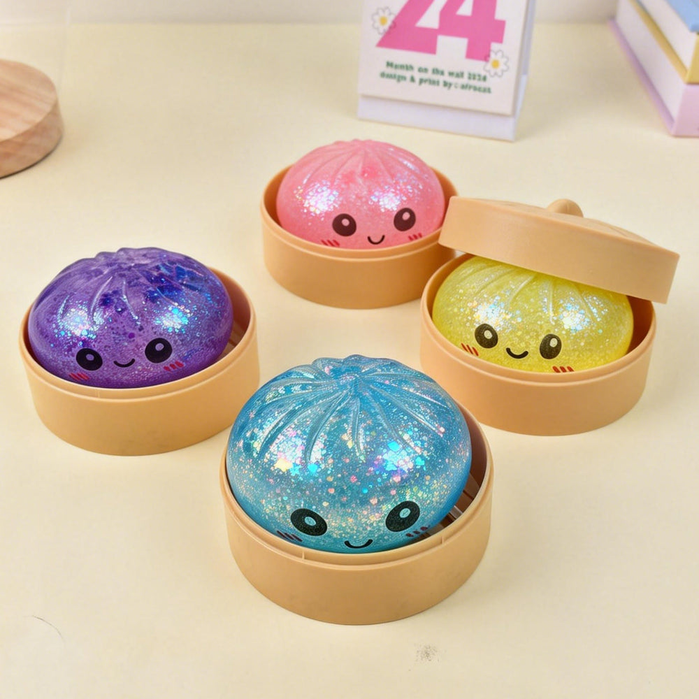 Baozi Dumpling Squeeze Toy – Soft Squishy, Steamer Basket Case & 10 Colors