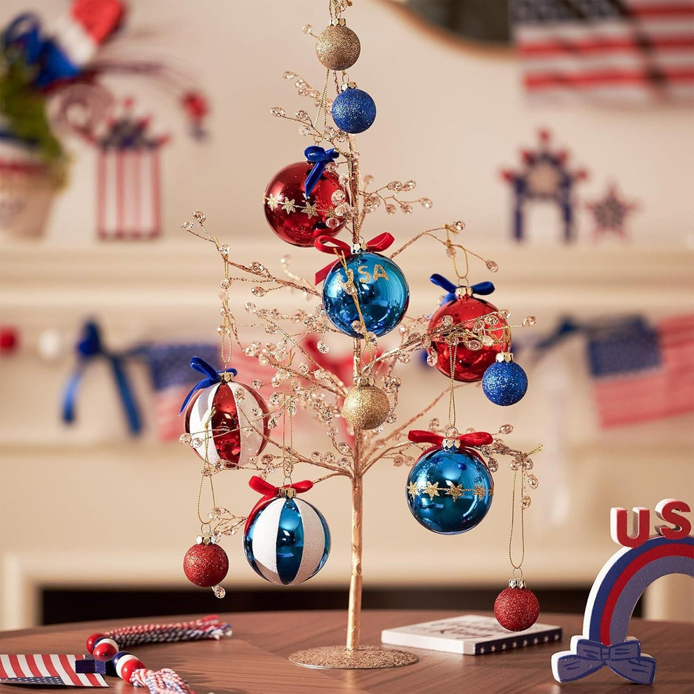 Americana Glitter Christmas Baubles Set of 12 – Red, White and Blue Ornaments