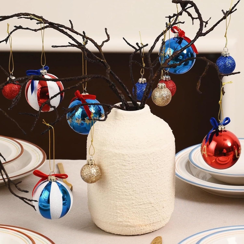 Americana Glitter Christmas Baubles Set of 12 – Red, White and Blue Ornaments