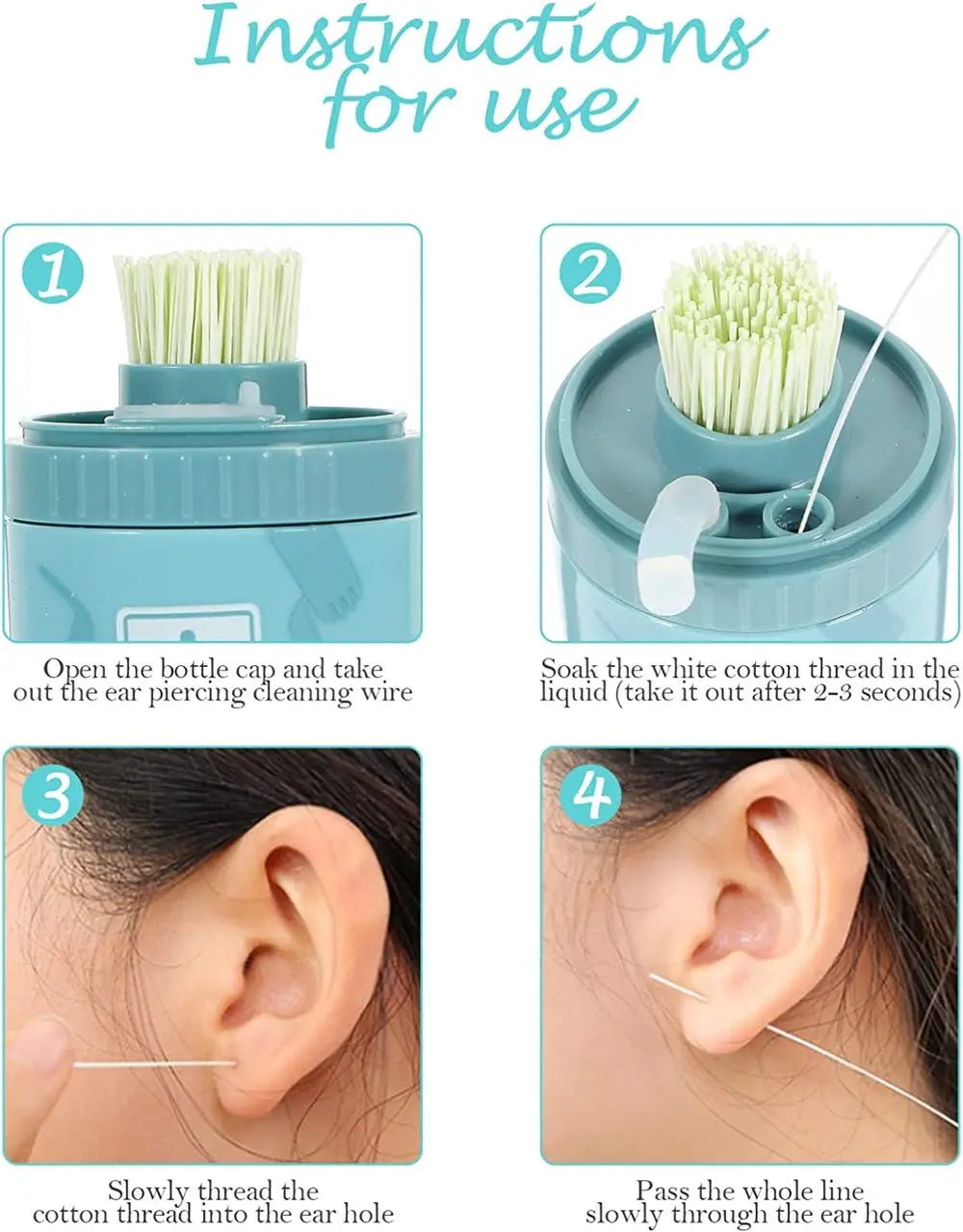 Ear Piercing Cleaning Kit – 180 Cotton Swabs, 15ml Disinfecting Solution & Portable