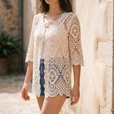Open-Front Crochet-Style Cardigan - Margie