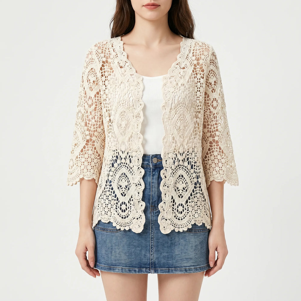 Open-Front Crochet-Style Cardigan - Margie