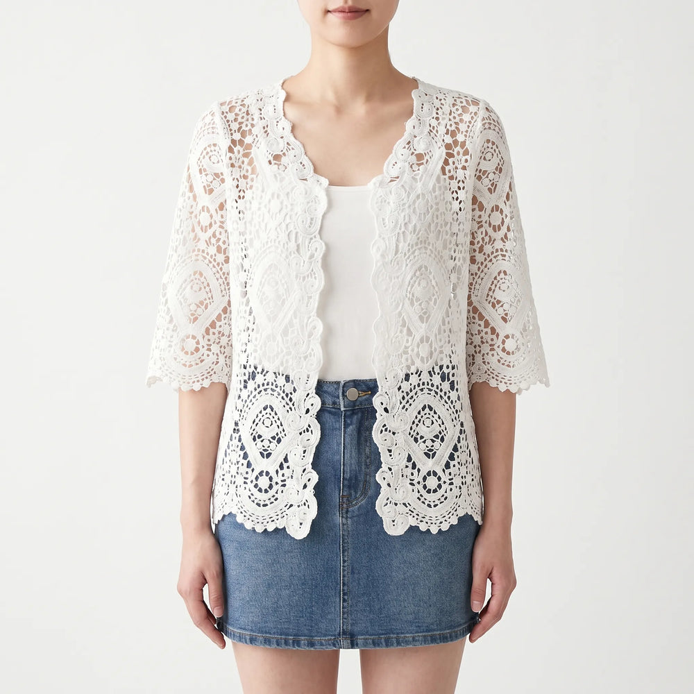 Open-Front Crochet-Style Cardigan - Margie