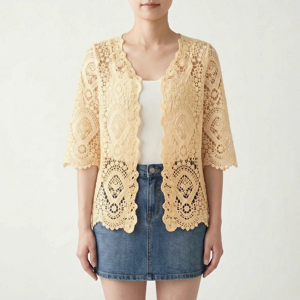 Open-Front Crochet-Style Cardigan - Margie