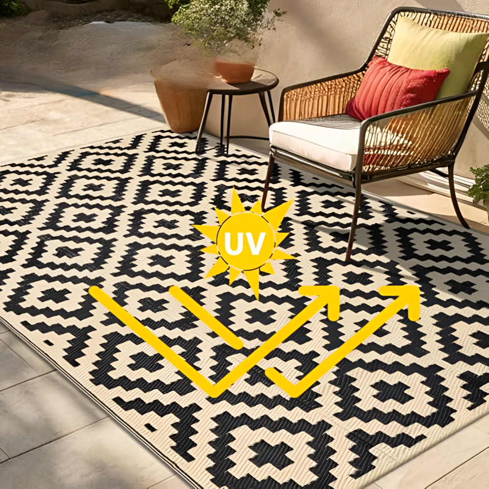 Reversible Outdoor Rug – Non-Slip, UV-Resistant Polypropylene & Geometric Design
