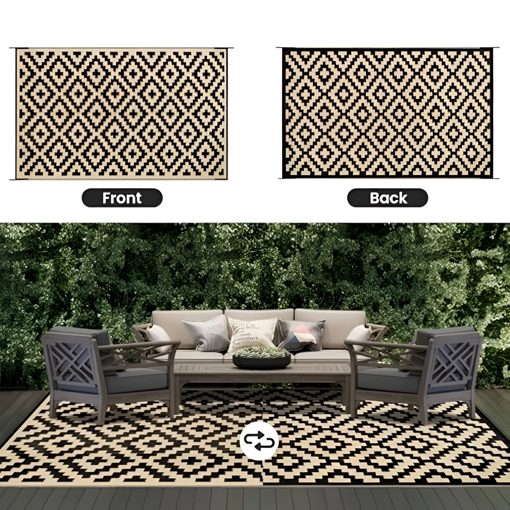 Reversible Outdoor Rug – Non-Slip, UV-Resistant Polypropylene & Geometric Design