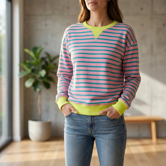 Women's Oversized Striped Crewneck Sweatshirt