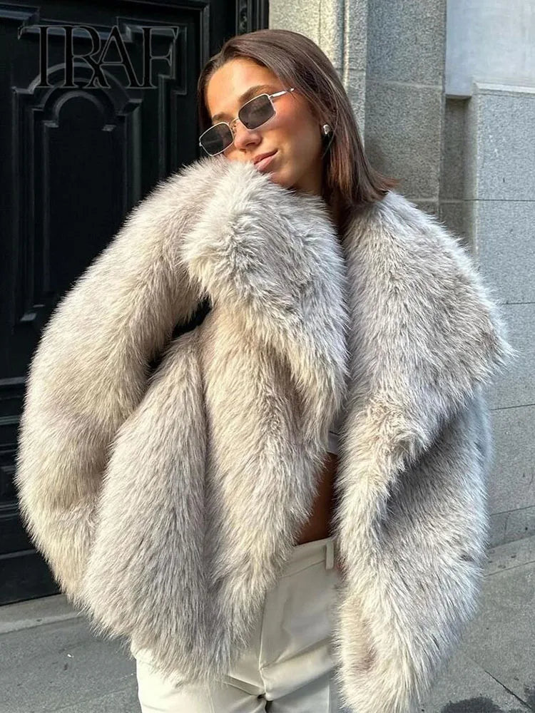 Oversized Winter Coat with Faux Fur Finish - Elena