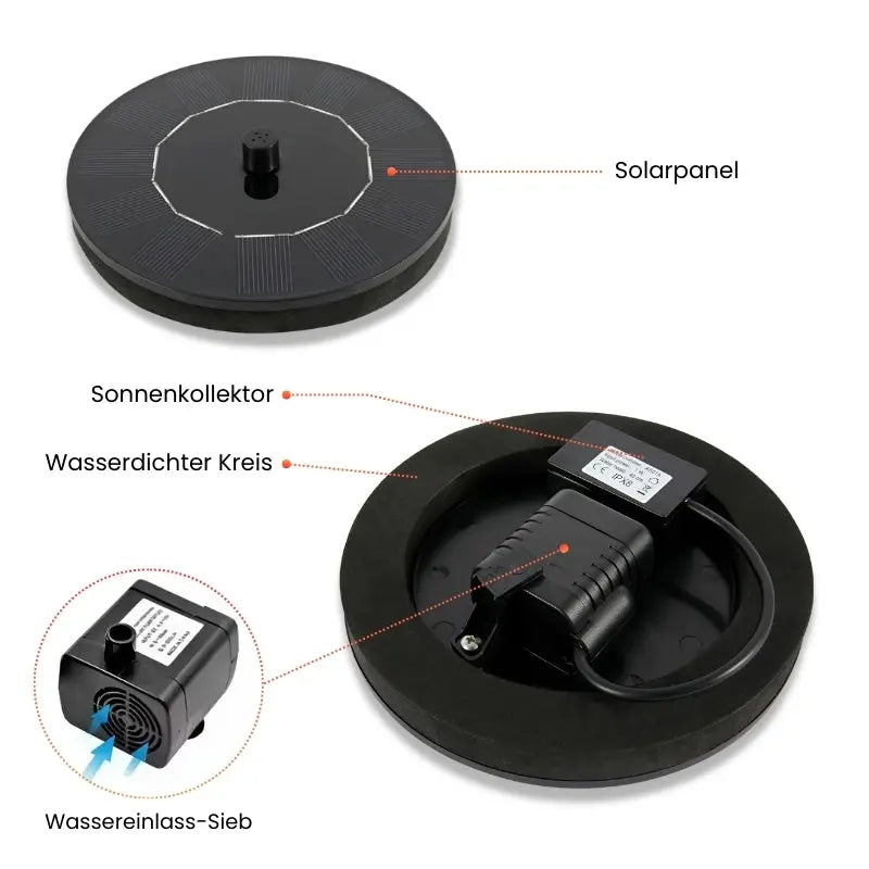 Solar Water Fountain – Wireless, 4 Nozzles, Ø 16 cm for Bird Bath & Pond