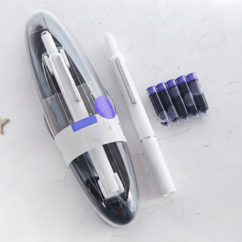 Fountain Pen Retractable Stainless Steel Refillable Writing Pen