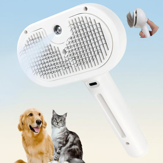 Pet Grooming Brush – Self-Cleaning, Silicone Massage & Spray Comb
