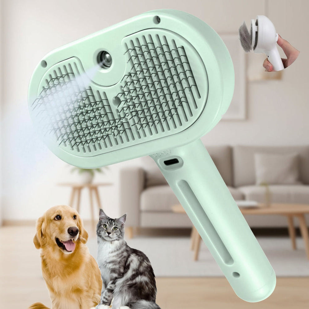 Pet Grooming Brush Self Cleaning Silicone Massage Spray Comb