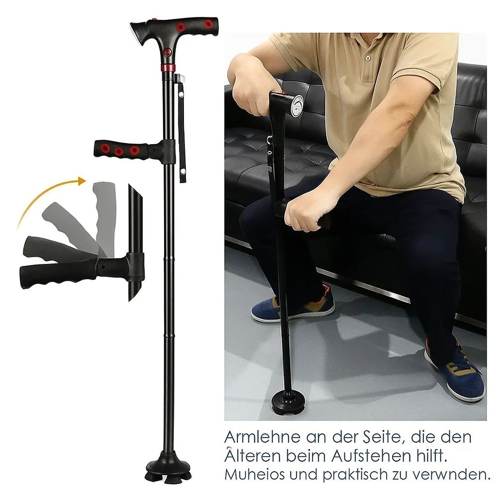 Folding Walking Cane – Height-Adjustable 86-97cm, LED Light & Alarm