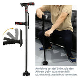 Folding Walking Cane – Height-Adjustable 86-97cm, LED Light & Alarm