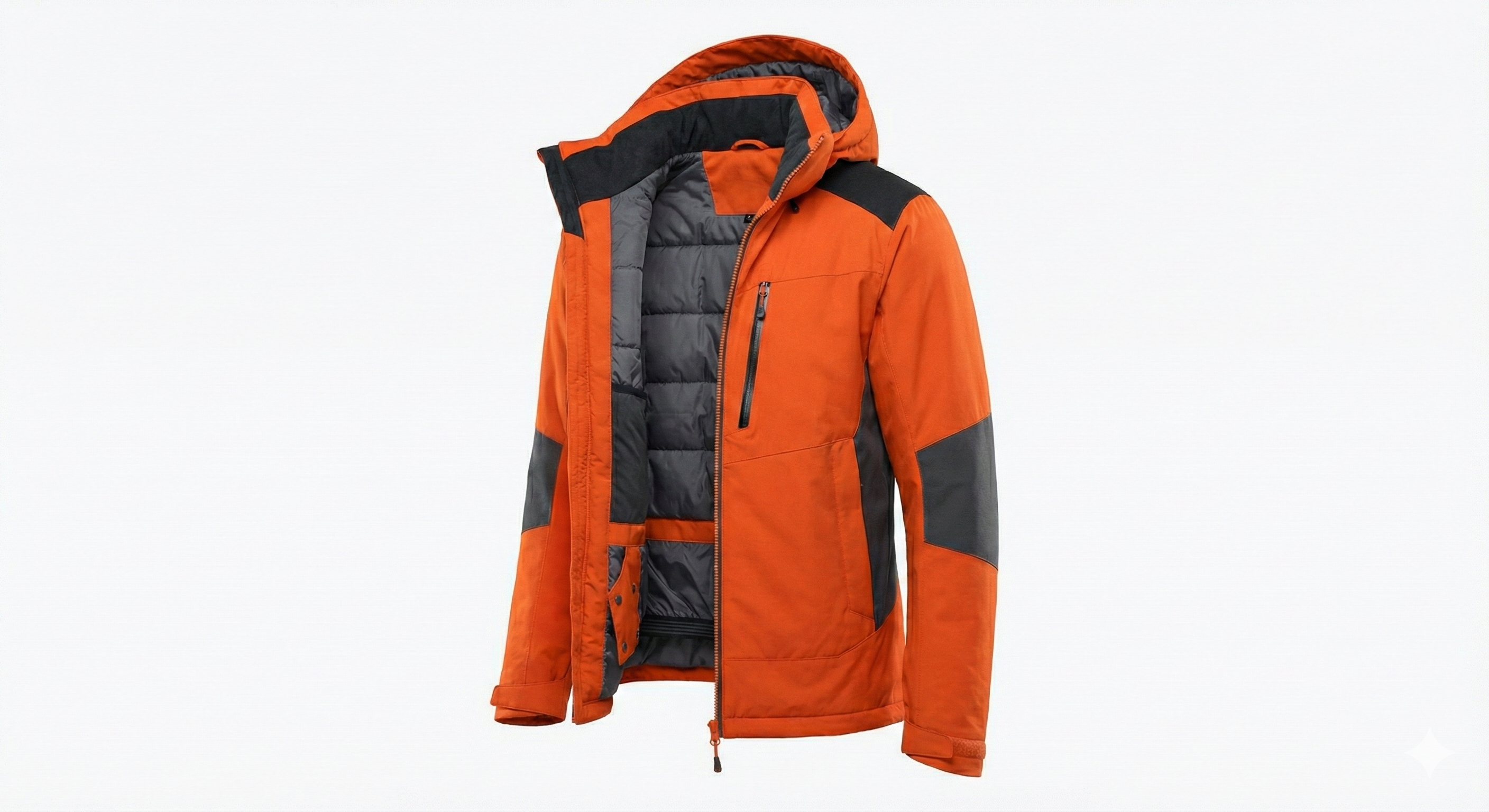 Men’s Hooded Insulated Jacket with Front Zipper and Contrast Panels