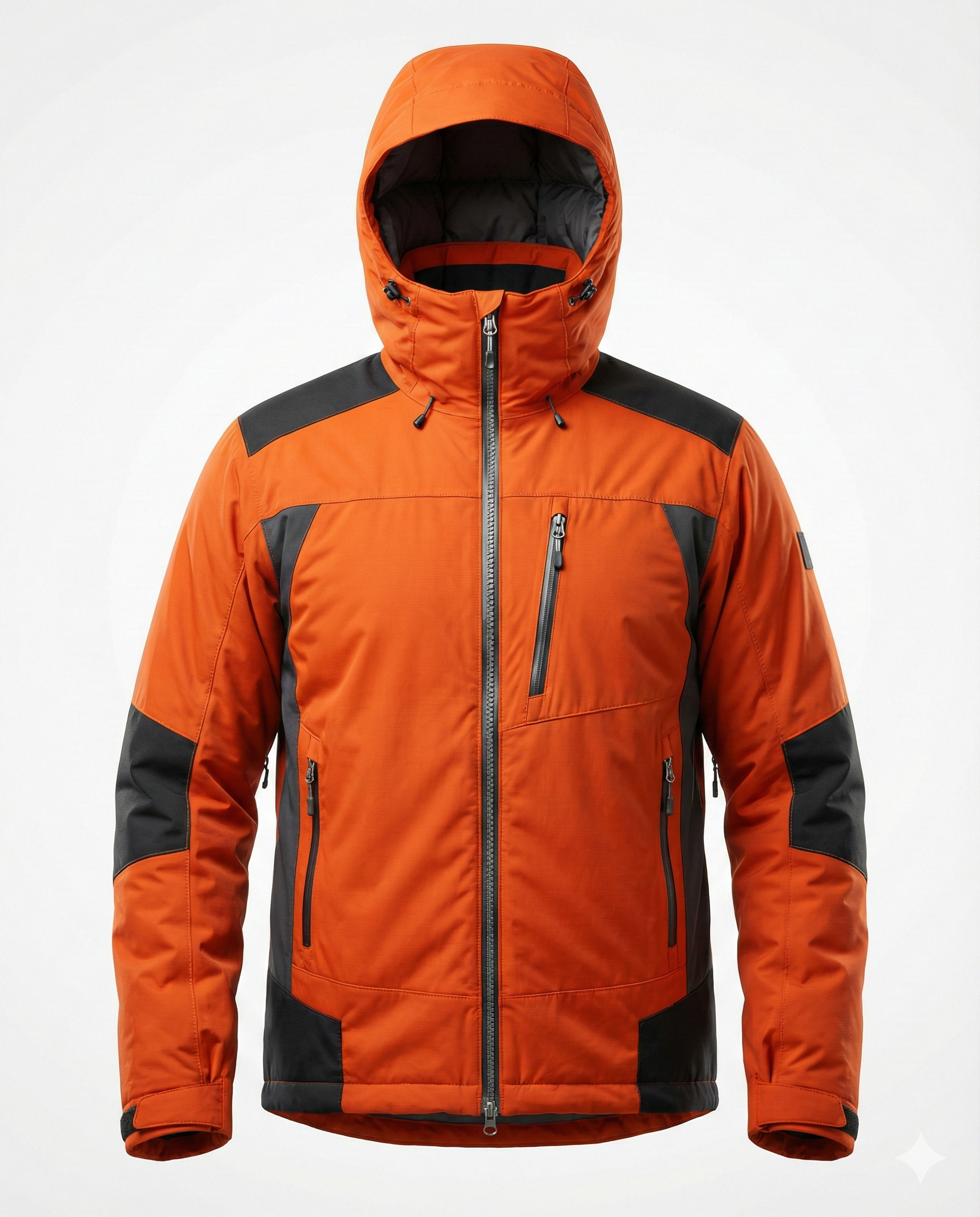 Men’s Hooded Insulated Jacket with Front Zipper and Contrast Panels