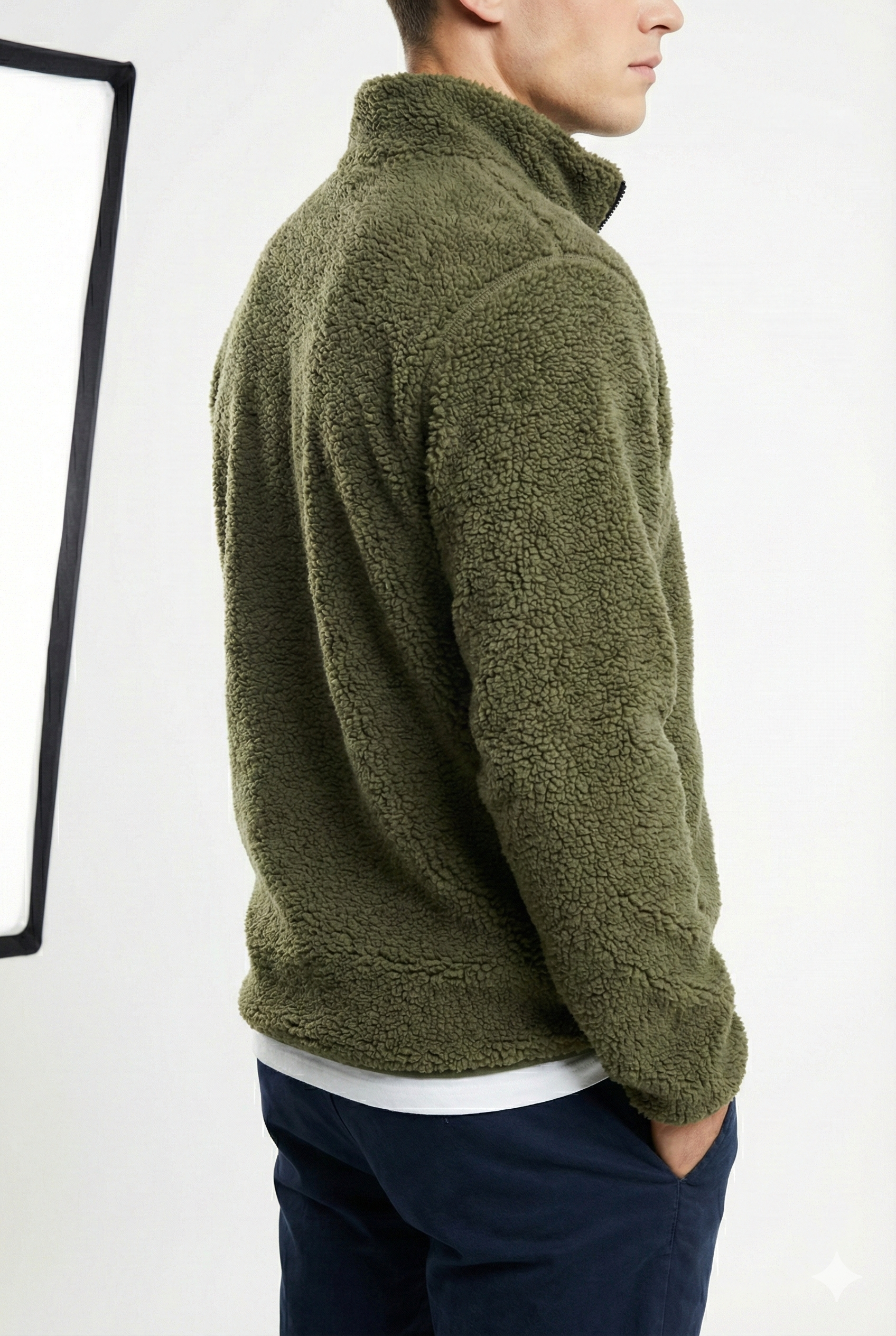 Men’s Half-Zip Fleece Pullover with High Collar and Long Sleeves