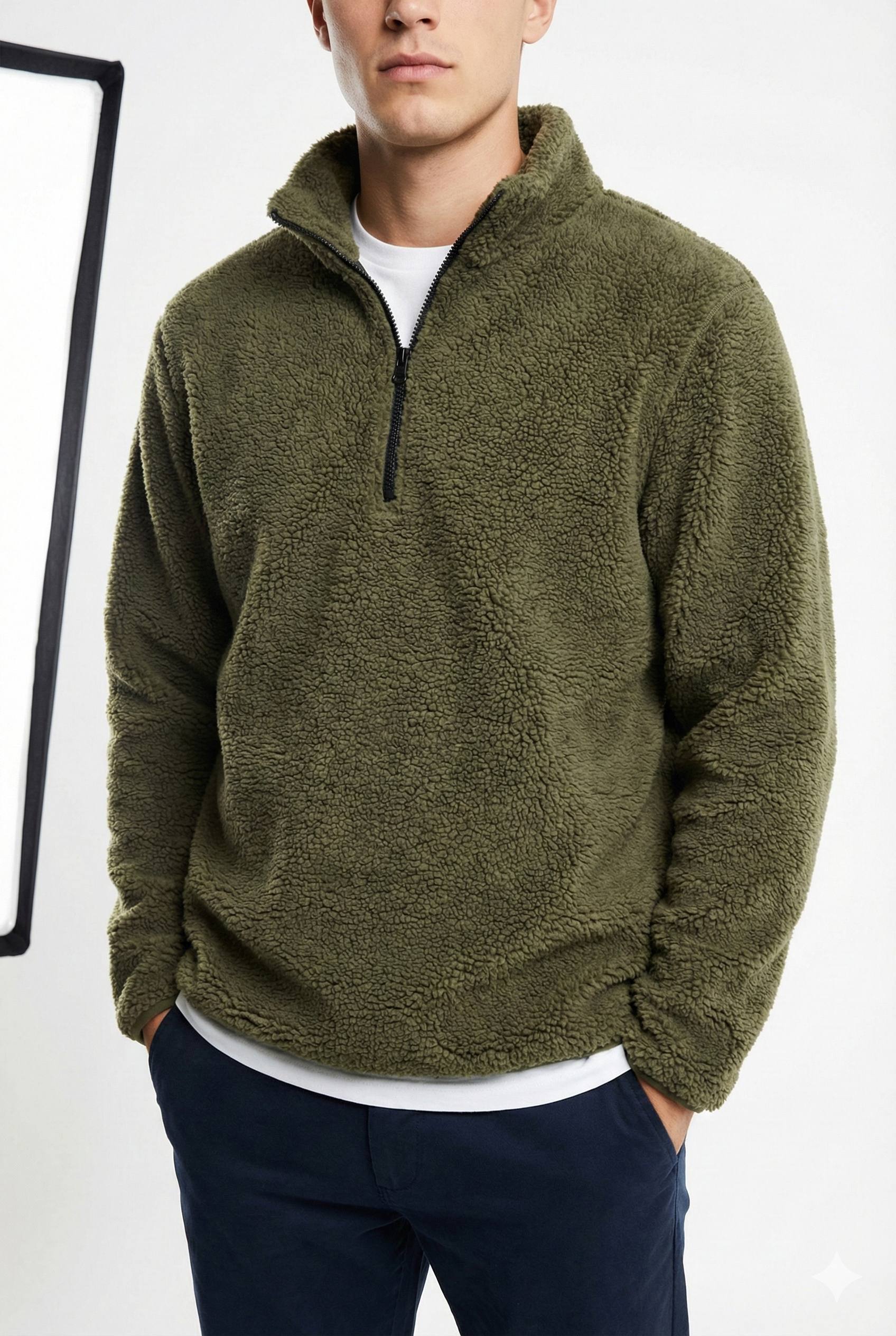 Men’s Half-Zip Fleece Pullover with High Collar and Long Sleeves