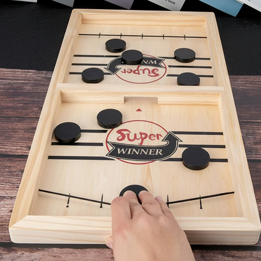 Wooden Sling Puck Board Game – Fast-Paced Play, Travel Size & 2-Player Game