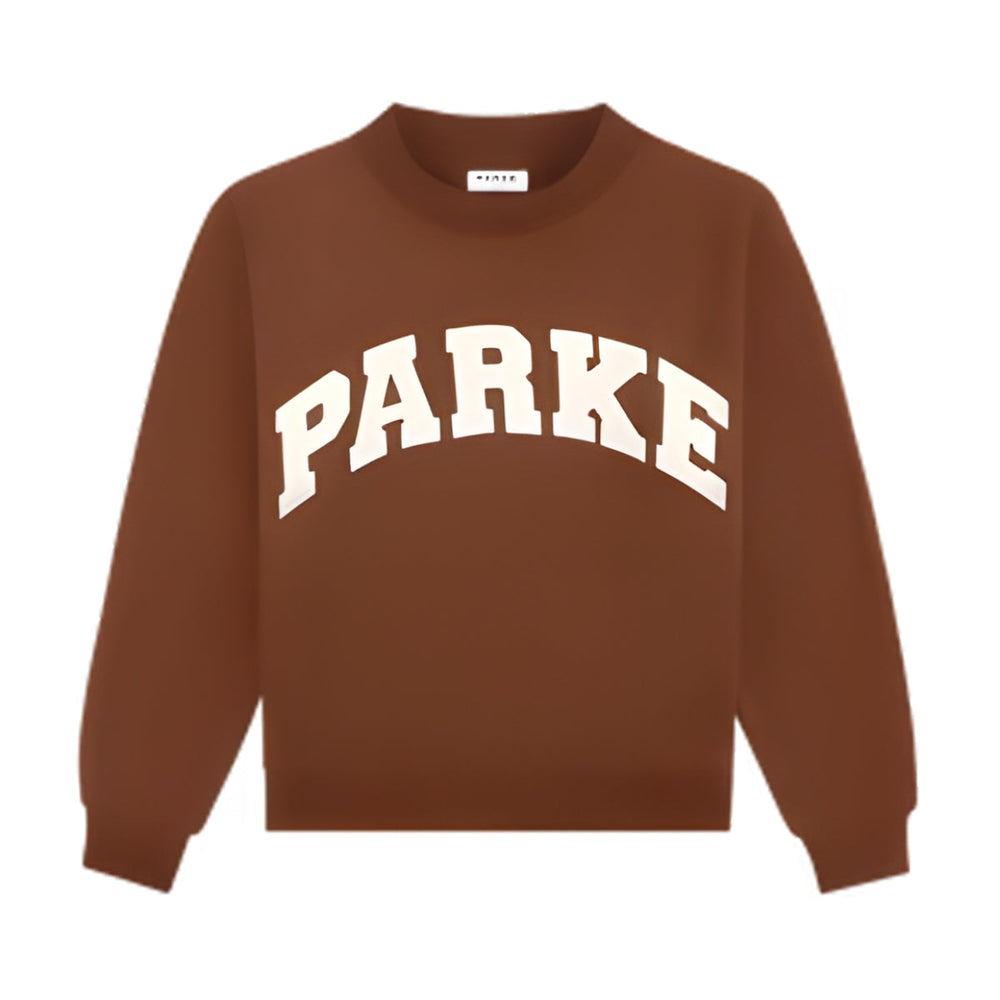 Enhanced Product Title: "Varsity Mockneck Sweatshirt - Mocha with Cloud Letter Design | Trendy Casual Wear" 

This title includes relevant keywords for better visibility while clearly describing the product.