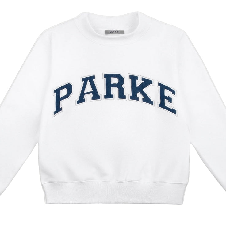 Varsity Mockneck Sweatshirt - White with Navy Lettering - Stylish & Comfortable Athletic Wear