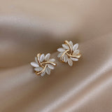 Amara Round Opal Flower Stud Earrings - Gold