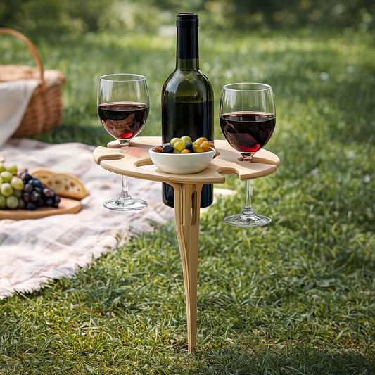 Outdoor Wine Holder – Picnic Table Spike Stand, Snack Surface & Portable Design