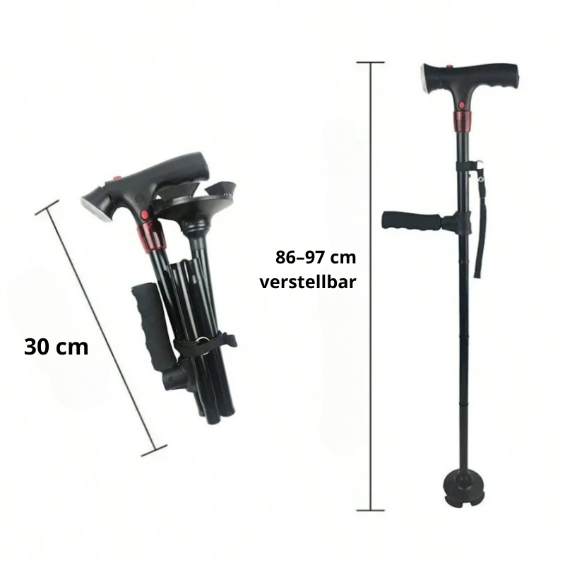 Folding Walking Cane – Height-Adjustable 86-97cm, LED Light & Alarm