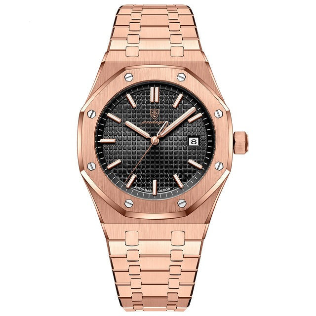 Men's Stainless Steel Watch – Textured Dial, Quartz Movement & Link Bracelet