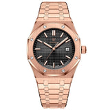 Men's Stainless Steel Watch – Textured Dial, Quartz Movement & Link Bracelet