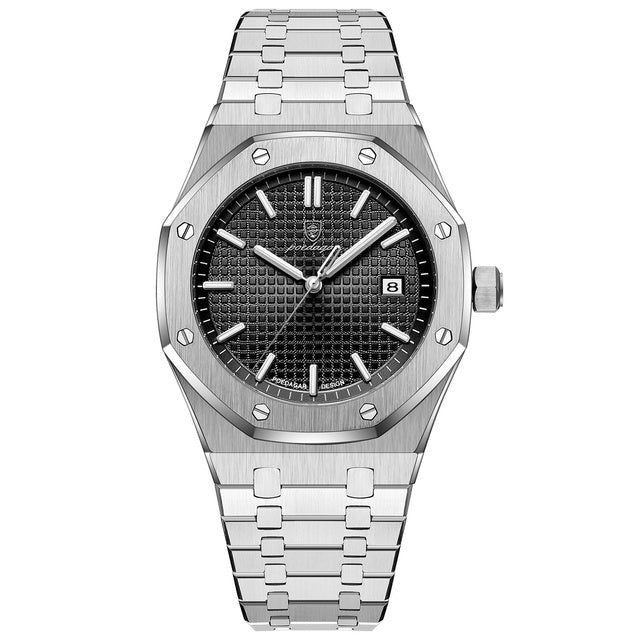 Men's Stainless Steel Watch – Textured Dial, Quartz Movement & Link Bracelet