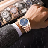 Men's Stainless Steel Watch – Textured Dial, Quartz Movement & Link Bracelet