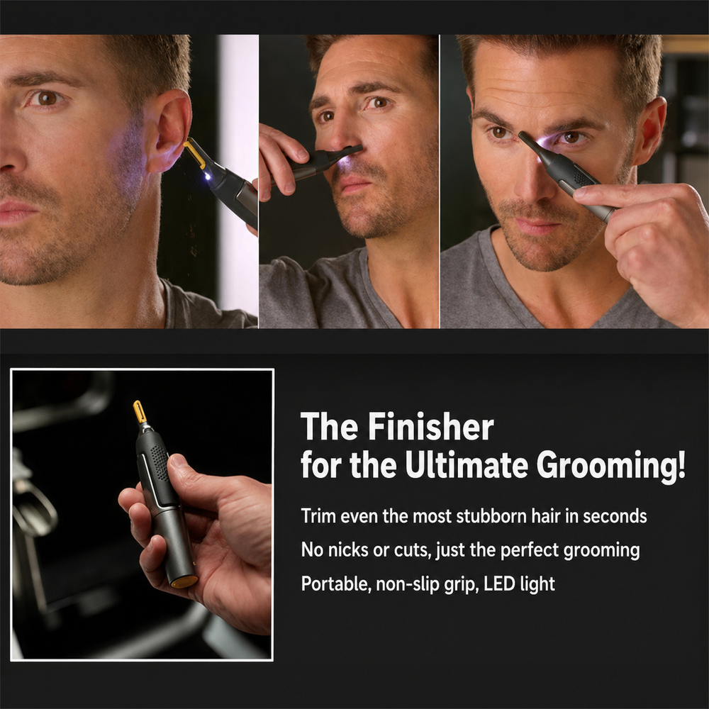 Precision Nose & Ear Trimmer – LED Light, Titanium-Coated Steel Blade & AA-Powered