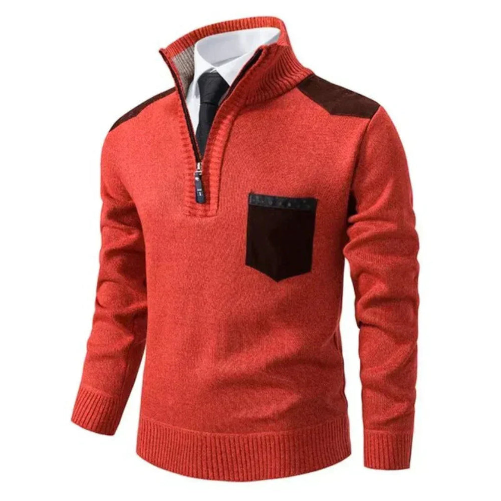 Men's pullover with edge zipper neck and long sleeves – Cedric