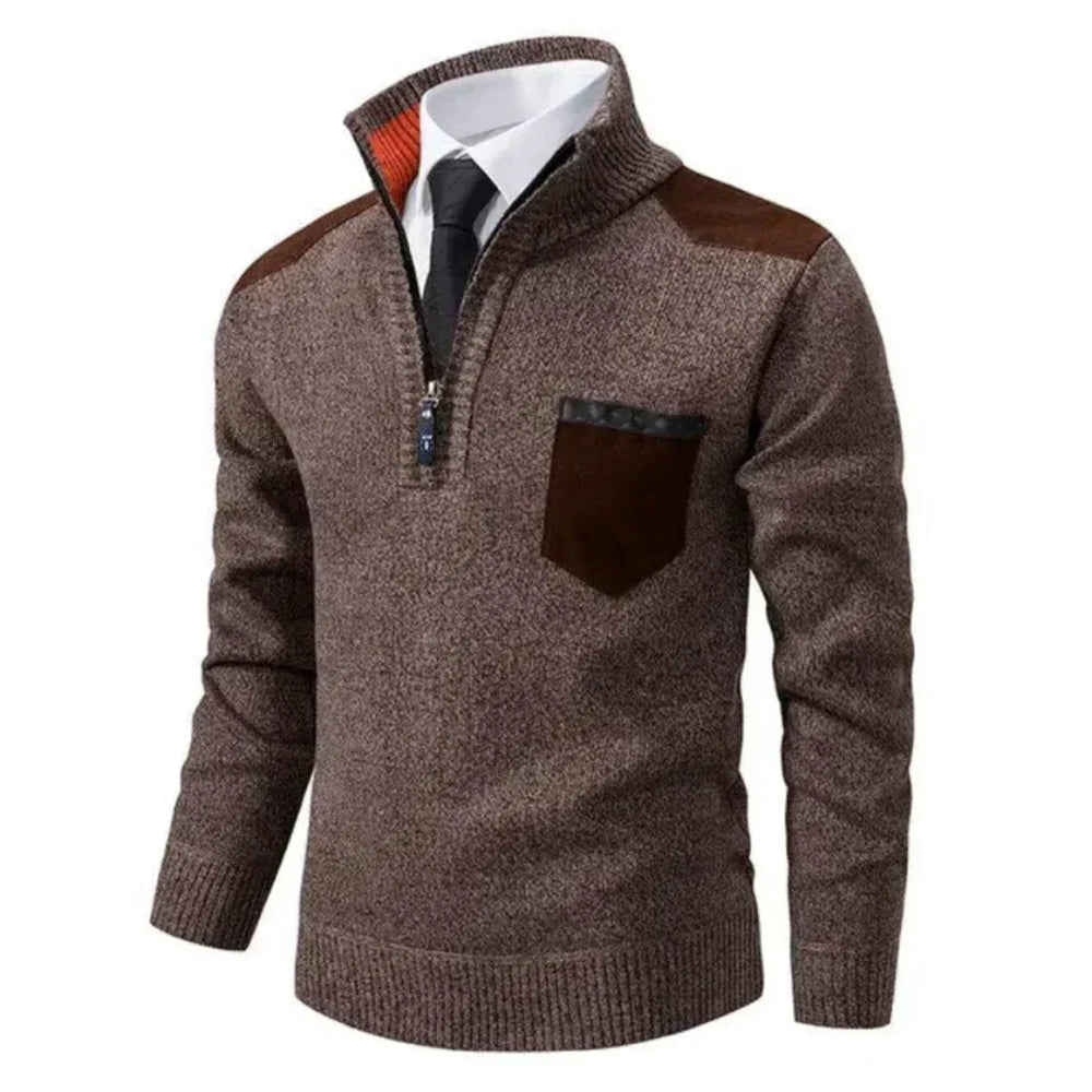Men's pullover with edge zipper neck and long sleeves – Cedric