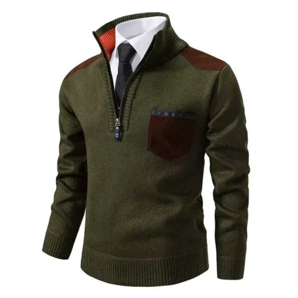Men's pullover with edge zipper neck and long sleeves – Cedric