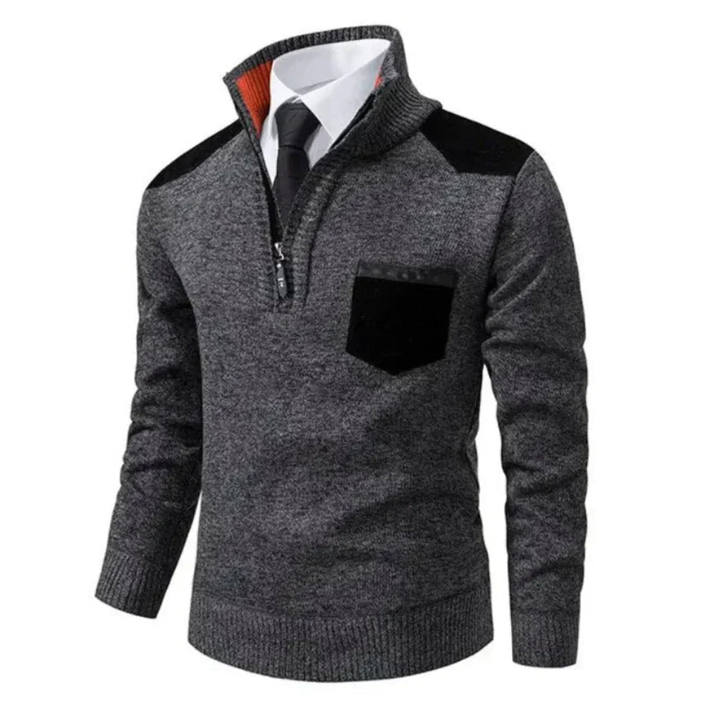 Men's pullover with edge zipper neck and long sleeves – Cedric