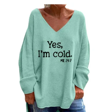 Ladies oversized jumper with V-neck & pattern - Alenia - 9
