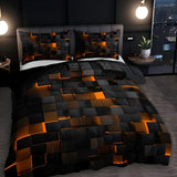 Neon 3D Grid Quilt Cover Set Modern Bedroom Decor