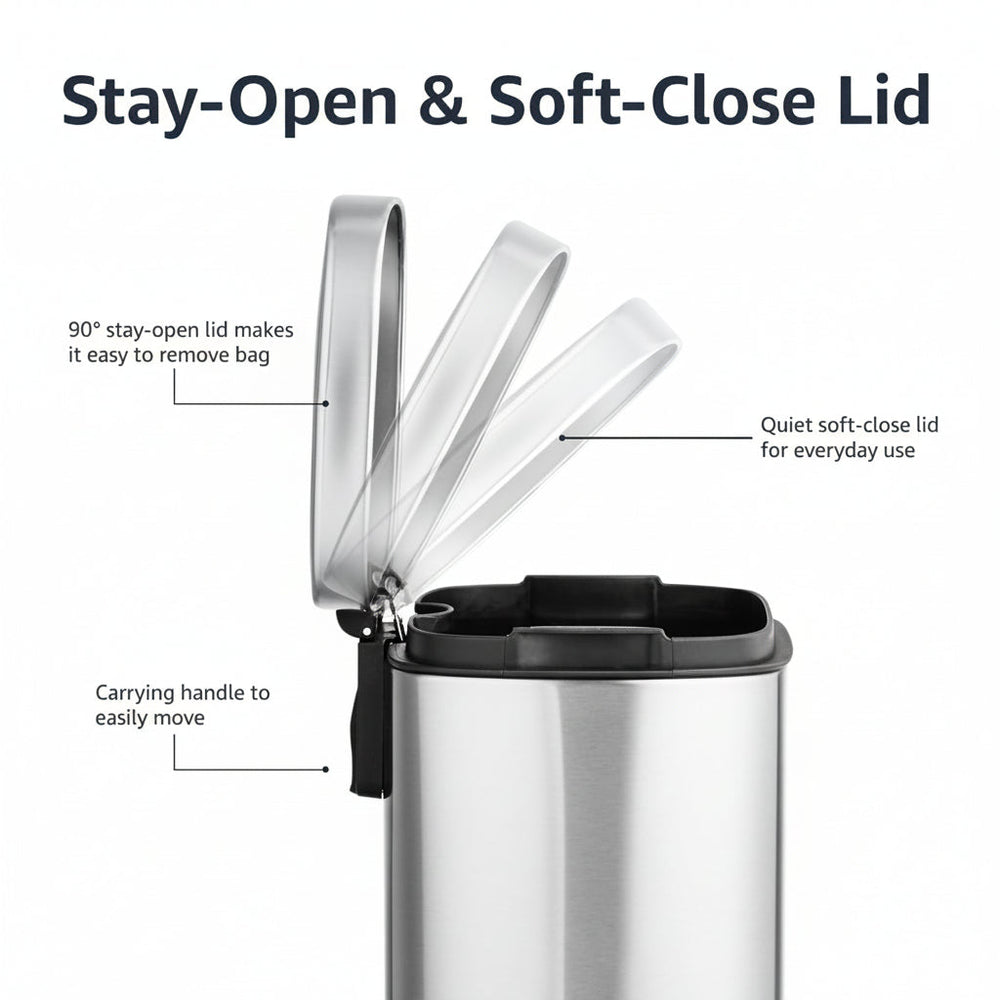 Trash Can Small Bathroom Stainless Steel Soft Close Pedal Bin