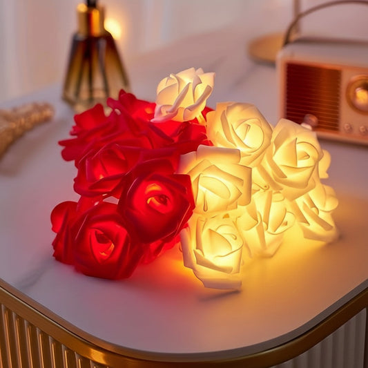 Rose Flower String Lights – Battery Powered, Romantic Decor & Indoor Display