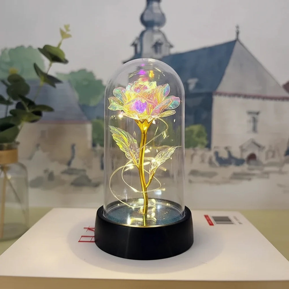 Table Lamp LED Rose Glass Dome Romantic Decorative Light