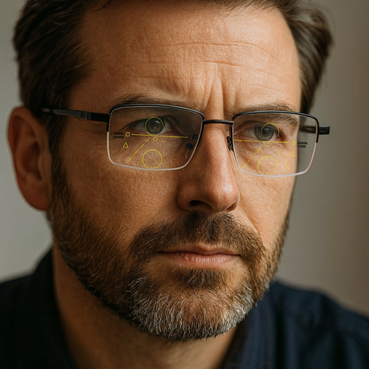 Reading Glasses – Progressive Lenses, Photochromic Tint & Titanium Frame