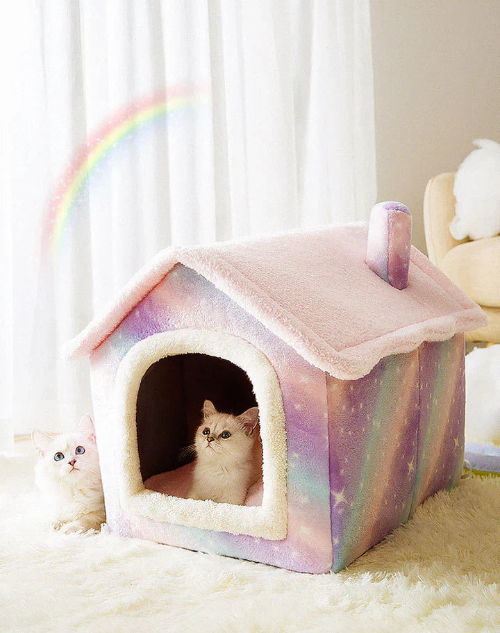 Weiches Tierhaus-Bett für Katzen und kleine Hunde – Gemütliches Schlafhäuschen mit Kuschelfunktion