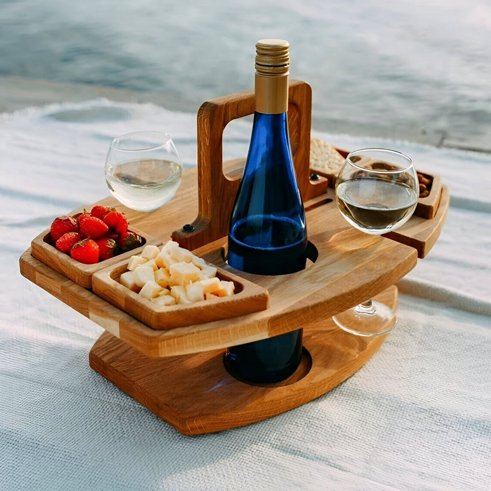 Optimized Product Title: "Klappbarer Holz-Picknicktisch mit integrierten Wein- und Snackfächern – Ideal für Garten, Camping und Ausflüge" 

This title includes relevant keywords while providing additional context to attract potential buyers.