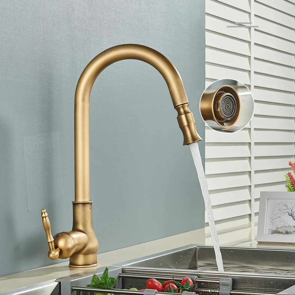 Retro Brass Kitchen Faucet – Antique Finish, 360° Swivel Spout & Single-Lever Mixer