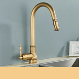 Retro Brass Kitchen Faucet – Antique Finish, 360° Swivel Spout & Single-Lever Mixer