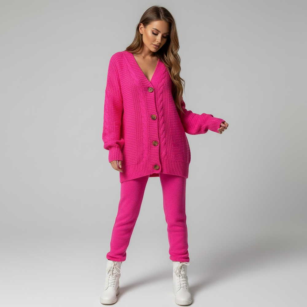 Cable Knit Cardigan With Button Placket - Naomi