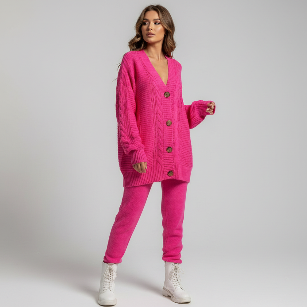 Cable Knit Cardigan With Button Placket - Naomi